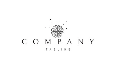 Vector logo with an abstract image of a brain in a linear style in the shape of petals.