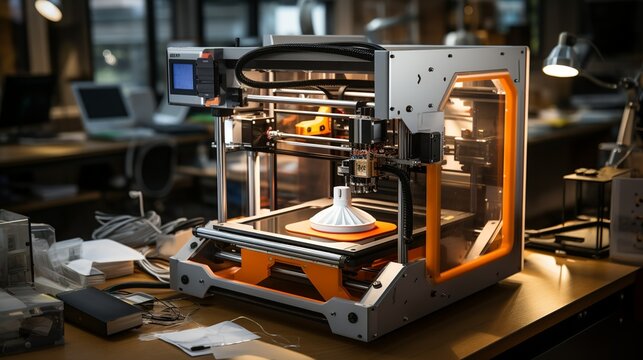 An image of a 3D printer in action, creating intricate prototypes and custom designs with precision and speed, revolutionizing manufacturing and product development. Minimal and Simple,