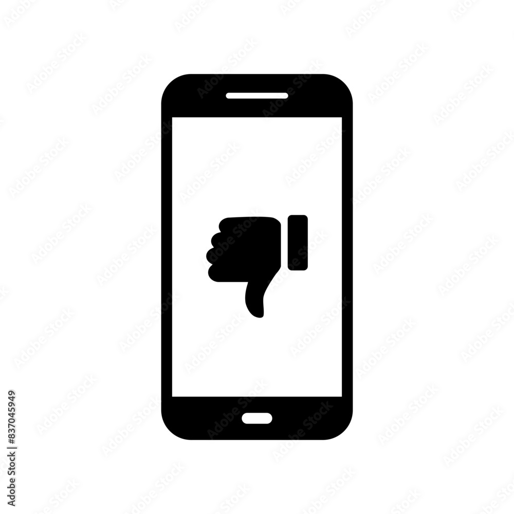 Wall mural thumb down icon on mobile phone screen. bad, dislike sign symbol