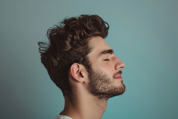 Fototapeta premium A close up of a man with beard and closed eyes looking to a side