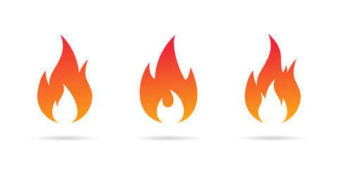 Fire flame icon set in gradient style. Bonfire, burn illustration