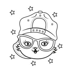 outline of cat head wearing hat and glasses