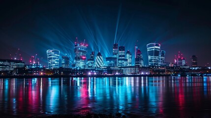 Blue Night Cityscape. A dramatic night-time view of a cityscape bathed in blue tones, highlighting the architectural details and urban glow.