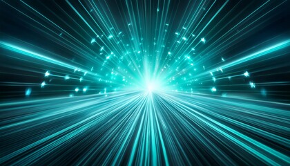 A radiant teal light burst with dynamic streaks extending outward, creating a vibrant and energetic composition. The cool hues evoke feelings of calm and inspiration, ideal.
