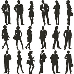 Vector silhouettes set of business people on a white background, sharp focus, super high quality, 16K Ultra HD.[A-0003]