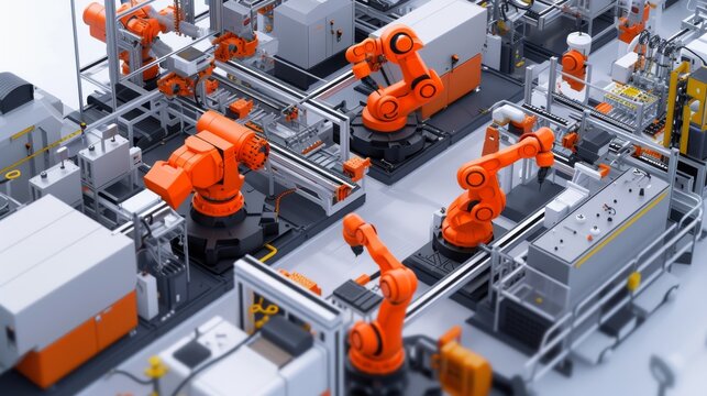 Flexible production lines: visualization of modular production systems where robots can be easily reconfigured and adapted to different types of products --no text --ar 16:9 --quality 0.5 Job ID