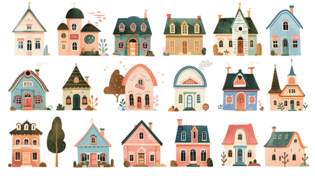 A set of vintage house graphics for web & design.