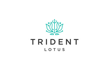 Lotus trident with line art style logo design template flat vector