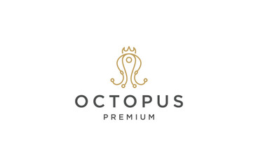 Luxury king octopus with line art style logo design template flat vector