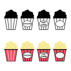 Set of Popcorn food design icon, web box snack flat vector illustration element