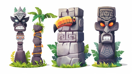 Asset of the Aztec jungle totem face for mobile game or slot game isolation, Illustration.