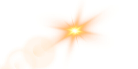 Yellow bright star and shimmering glare, transparent sunlight special lens flare light effect. Solar flare. Sun flash. Png.
