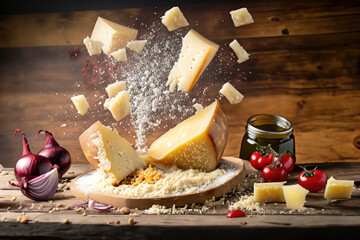 italian pecorino cheese and jam on a wooden table