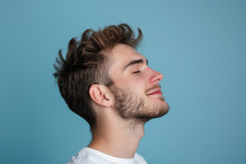 Fototapeta premium A close up of a man with beard and closed eyes looking to a side