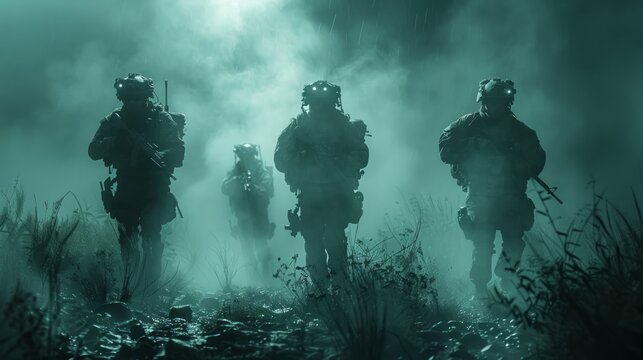Special operations forces conducting a night raid with night vision equipment, demonstrating the precision and stealth capabilities in contemporary military operations.