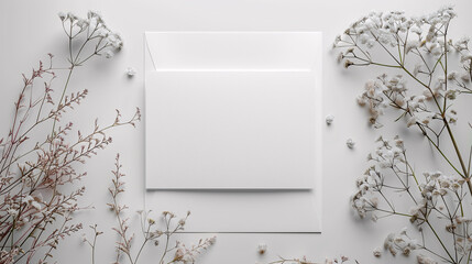 Simple and elegant wedding invitation with minimalist design and leaf motifs