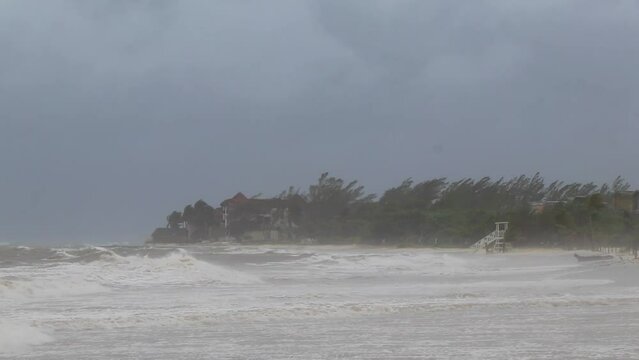 Hurricane Playa del Carmen beach Mexico extremely high tsunami waves.