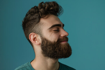 Fototapeta premium A close up of a man with beard and closed eyes looking to a side