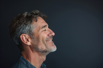 Fototapeta premium A close up of a man with beard and closed eyes looking to a side