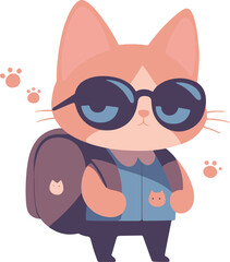 Illustration of an adorable cat in sunglasses with a backpack and shoes
