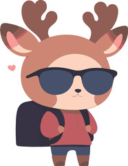 Cartoon moose wearing shades with a backpack
