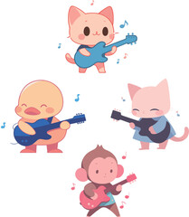 Fototapeta premium Illustrated animals strumming guitars