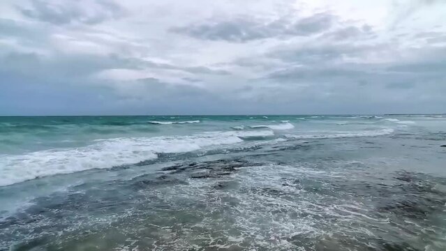 Hurricane Playa del Carmen beach Mexico extremely high tsunami waves.