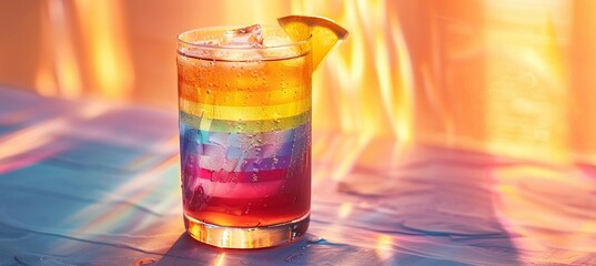 Rainbow cocktail drink. LGBT pride gender equality concept. Generative AI technology.	
