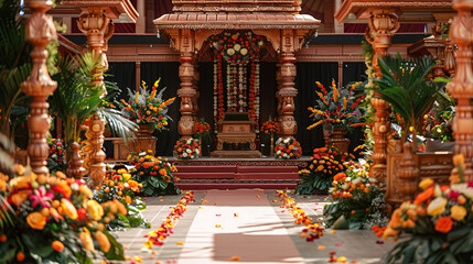 Traditional Hindu wedding ceremony with cultural elements and decorations
