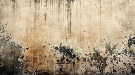 Fototapeta premium Rustic beige wall with rough textures and dark grunge marks