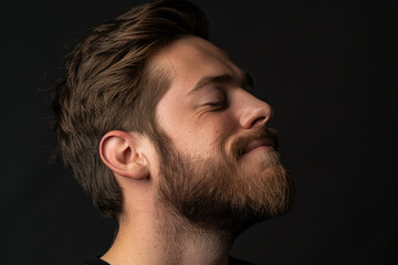 Fototapeta premium A close up of a man with beard and closed eyes looking to a side