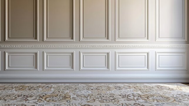 elegant floor and wall background with plush carpeting and classic wainscoting 