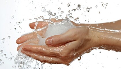 Fototapeta premium Close-up of hands holding water, showcasing clean and pure refreshment. Perfect for health, hygiene, and wellness themes.