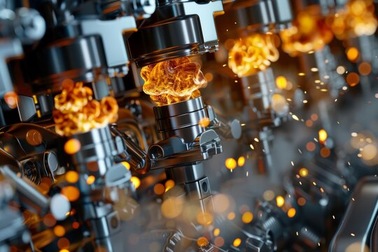 High quality 3d model of v8 engine with explosions, pistons, and moving mechanical parts