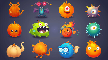 Asset of Mobile game, Halloween, slot game isolation on dark background, Illustration