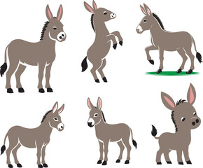 donkey cartoon Silhouette on White Background , animals, vector , colorful donkey .