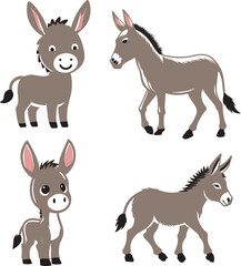 donkey cartoon Silhouette on White Background , animals, vector , colorful donkey .