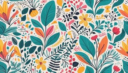 Abstract summer art  pattern with colorful nature doodles