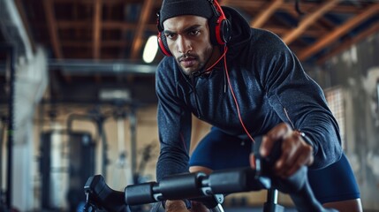 The athlete on exercise bike