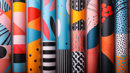 Abstract geometric bundle of colorful patterns and shapes for wrapping