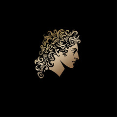 Apollo-inspired Golden Silhouette Logo, Minimalistic Greek God Profile Vector