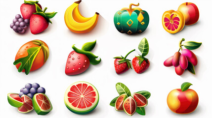 Asset of fruit for mobile game, slot game isolation on white background, Illustration.