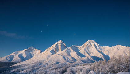 Snowy mountain in winter, cold season scenic peak  landscape view