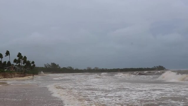 Hurricane Playa del Carmen beach Mexico extremely high tsunami waves.