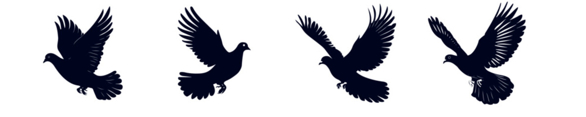 Obraz premium Elegant Dove Silhouettes Collection, Simple Flat Dove Clip Art Set