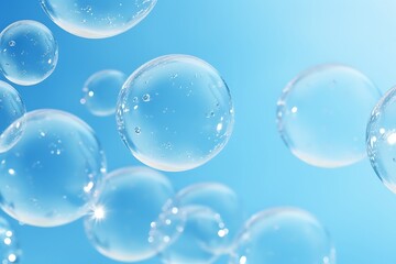 Transparent blue bubbles float on the blue water