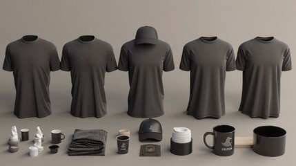 Stylish Branded Merchandise Collection for Trendy Apparel Line Launch - obrazy, fototapety, plakaty