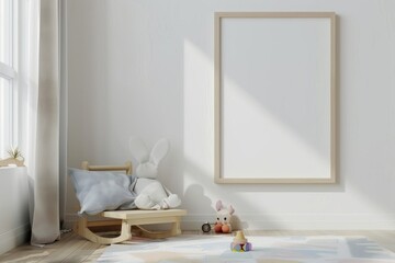 Modern Minimalist Bedroom Interior with Blank Frame Poster