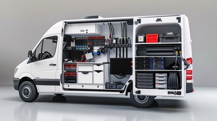 On-the-Go Computer Repair Service Van Equipped with Diagnostic Tools and Spare Parts Inventory