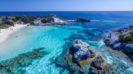 Fototapeta premium Scenic Rottnest Island in Australia with clear blue waters, white sandy beaches, and unique wildlife